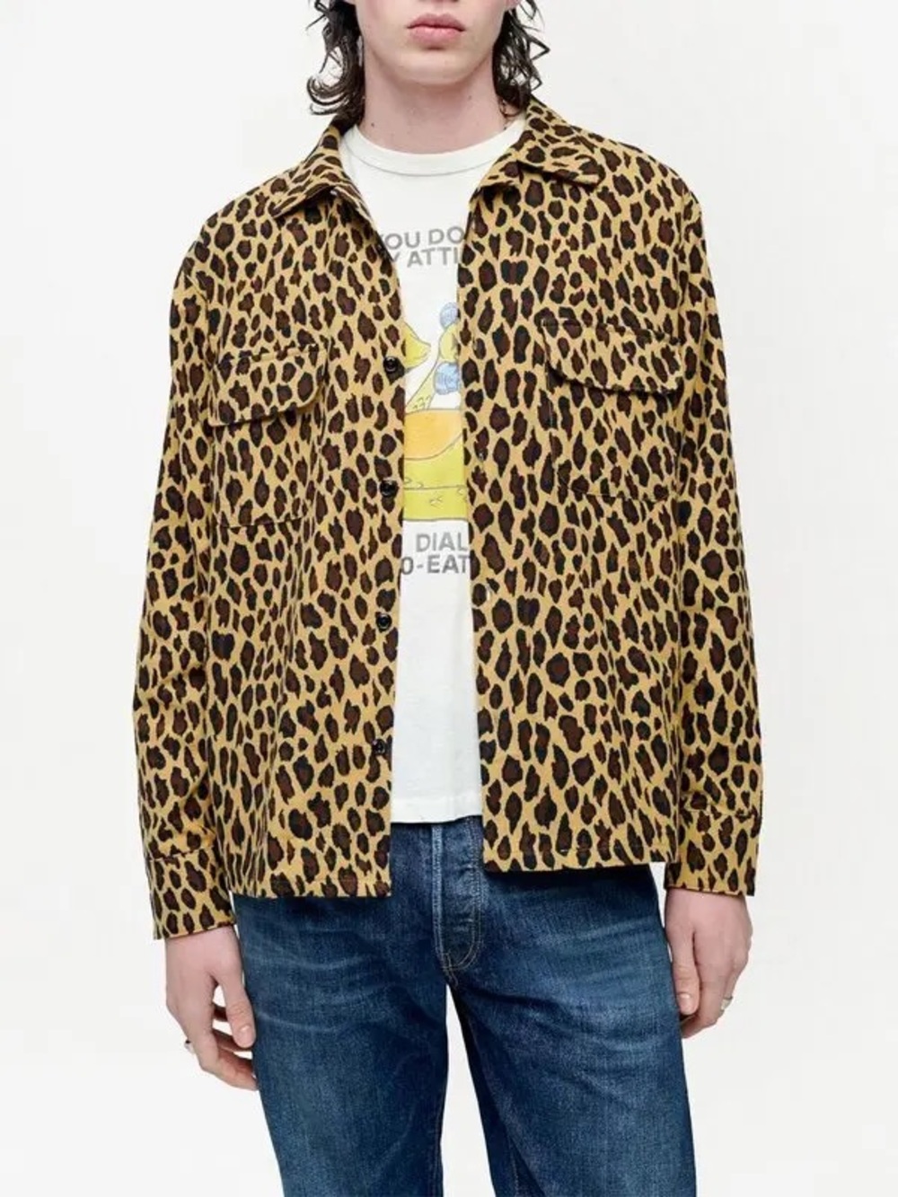 RE/DONE Leopard Print Straight Bottom Button-Up Shirt Jacket